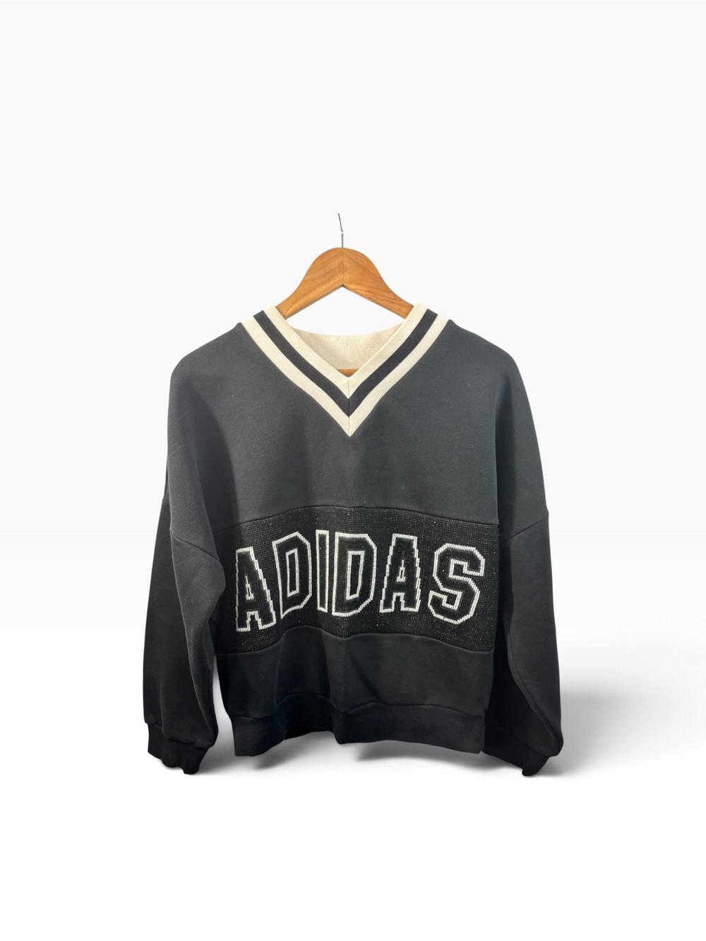 Adidas Adibreak Black V-Neck Collegiate Pullover Sweatshirt Women's Small Top